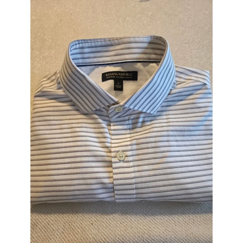 Banana Republic Mens Tailored Slim Fit Non-Iron Striped Button Down Shirt Small
